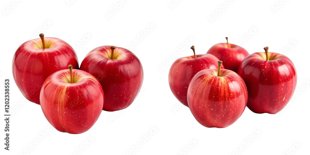 Poster A Cluster Of Three Bright Red Apples Are Placed On A Clean White Surface In An Isolated State For Viewing. 00001