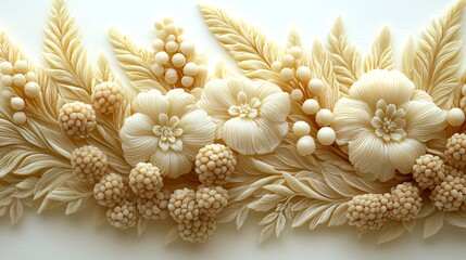Elegant Cream Floral Design Intricate Carving  Floral Ornament Wedding Decor