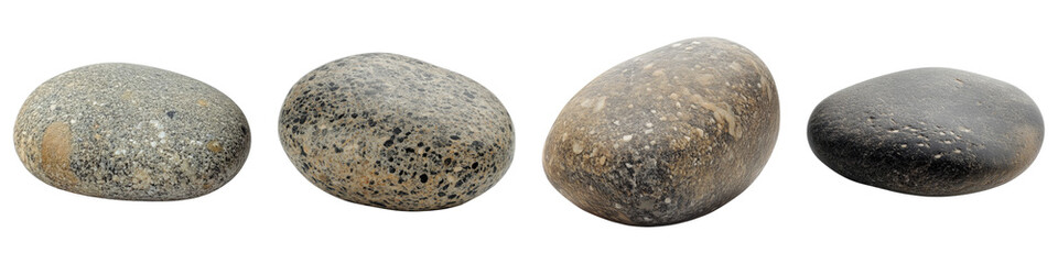 Pebble stone isolated on transparent background, Set of