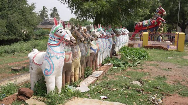 Terracotta Horses gifts to the god Aiyanar, Tamil Nadu, Karaikudi, India