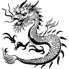 Black dragon illustration on a white background, graphic art, possible for cultural use
