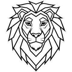 A sleek and majestic lion head drawn in modern line art style, featuring sharp geometric lines and intricate detailing to convey strength and nobility.