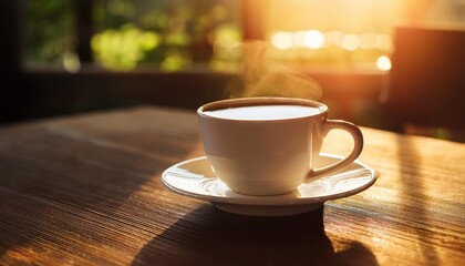 Obraz premium cup of coffee on the table in the sun light