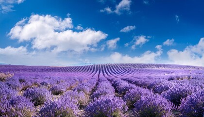 Fototapeta premium beautiful lavender area beneath blue sky closeup banner design