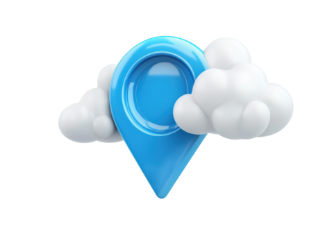 Isolated Location Pin with Clouds