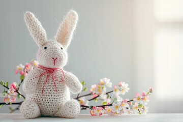 Obraz premium Adorable Easter bunny with colorful eggs on a white background.