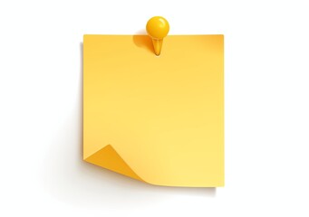 Yellow Post-it note with a pin, isolated on a white background, simple design, for reminders and messages.