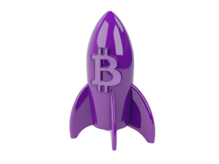 Isolated Purple Rocket with Bitcoin Symbol