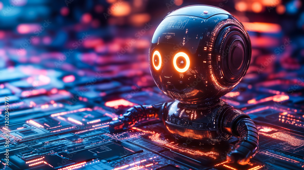 Poster futuristic ai robot on circuit board symbolizing advanced technology integration