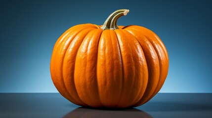 Vibrant orange pumpkin with a smooth texture, perfect for autumn or Halloween themes, studio view.