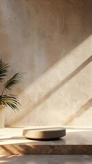 a plant in a vase on a stone platform