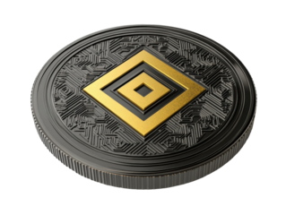 Isolated Black and Gold Cryptocurrency Coin