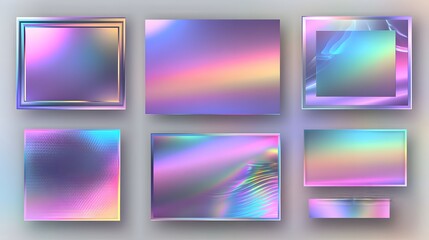 Abstract iridescent gradient squares framed design