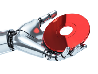 Isolated Red Disc on Robotic Hand