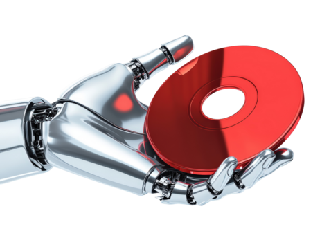 Isolated Red Disc on Robotic Hand