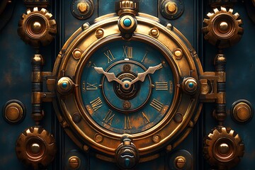 Intricate Steampunk Clock with Ornate Gold Details