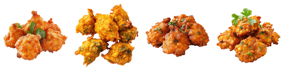 Pakora isolated on transparent background, Set of