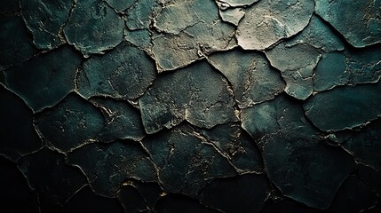 Cracked dark stone wall texture background, illuminated backdrop
