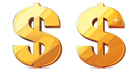 Obraz premium Two dollar sign icons, one in solid gold and the other with a white background, representing money, wealth, and financial concepts