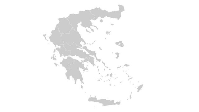 Greece map animation. Animation of Connecting all areas into a complete map of Greece with borders in the background with an alpha channel. Motion design.