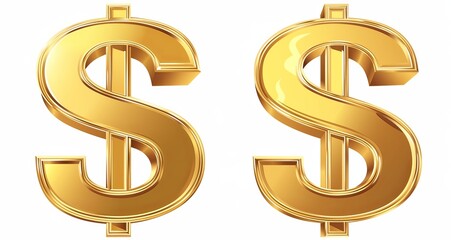 Obraz premium Two dollar sign icons, one in solid gold and the other with a white background, representing money, wealth, and financial concepts