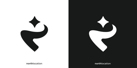 Abstract North Location Logo. The North Star and the Abstract Initial Letter N as Location Symbols. Northstar Way Logo Design Template.