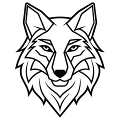 A bold and fierce wolf head in minimalist line art style, showcasing symmetry and sharp angles for a modern and powerful look.