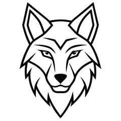 A bold and fierce wolf head in minimalist line art style, showcasing symmetry and sharp angles for a modern and powerful look.