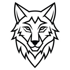 A bold and fierce wolf head in minimalist line art style, showcasing symmetry and sharp angles for a modern and powerful look.