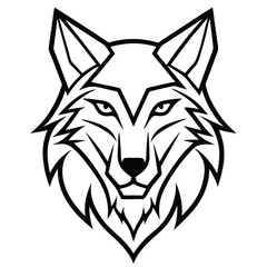 A bold and fierce wolf head in minimalist line art style, showcasing symmetry and sharp angles for a modern and powerful look.