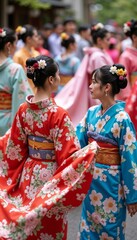 Naklejka premium Traditional Yukata Outfits for Obon Festival Celebration 