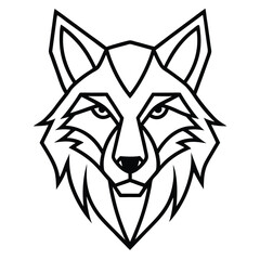 A bold and fierce wolf head in minimalist line art style, showcasing symmetry and sharp angles for a modern and powerful look.