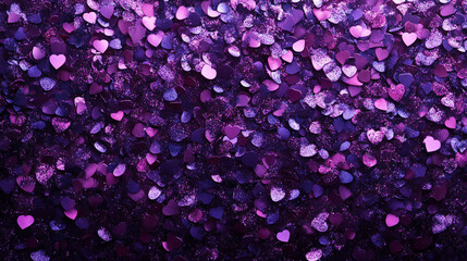 Fototapeta premium Colorful purple heart confetti scattered across a surface for a festive celebration