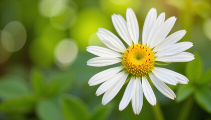 Fototapeta premium White daisy close-up with green blurred background 
