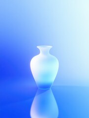 Elegant frosted vase displayed against a gradient blue background highlighting its smooth curves and reflective surface. Generative AI