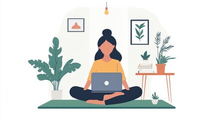 A remote worker enjoying a break while stretching on a yoga mat in their home