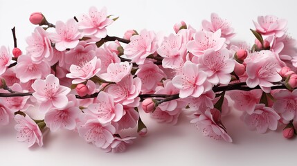 Vibrant pink cherry blossom flowers on branches, symbolizing springtime, studio view.