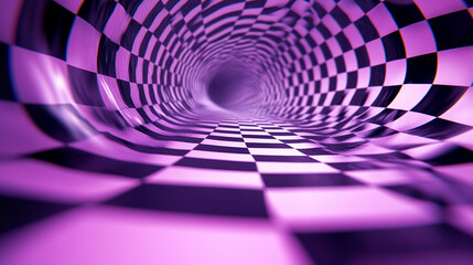 Swirling tunnel of purple and black checkered patterns creating a mesmerizing illusion