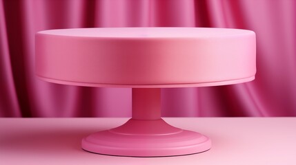 A sleek pink cylinder podium with a matte finish, ideal for product displays, studio view.