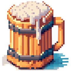 Fototapeta premium Mug of beer on white background. Design for print, poster, card, banner. Vector illustration. Pixel art
