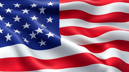 Obraz premium America flag flowing gently on a flagpole as clouds drift by