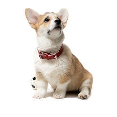 happy Welsh Corgi Pembroke Puppy Sitting, isolated on white