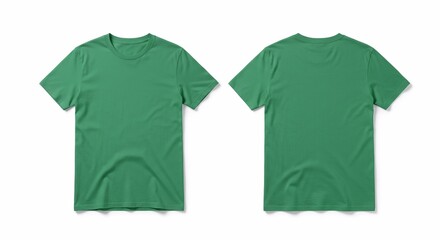 Blank Green T Shirt Front and Back Mockup, Empty Template For Your Design, Advertisement, Branding, Text or Logo. Isolated on White Background. 