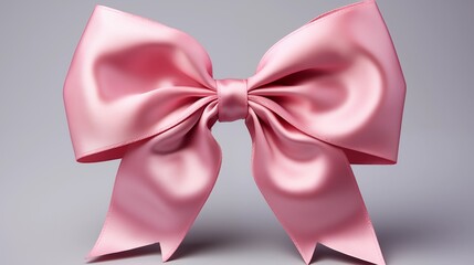 Closeup of a pink ribbon bow with intricate folds, showcasing a shiny and smooth texture, studio view.