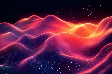 Obraz premium Abstract Red Orange Digital Wave Background Modern Futuristic Technology Design Vibrant Gradient Particles Shiny Flowing Energy Abstract Art Digital 