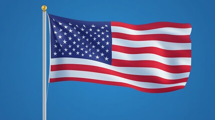 Fototapeta premium America flag soaring on a flagpole bathed in golden light of evening
