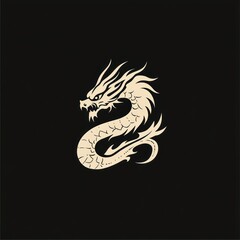 Obraz premium Coiled dragon design, mythical creature, dark background, graphic art, tattoo inspiration