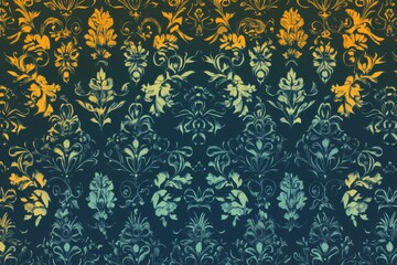 Elegant Damask Pattern in Teal and Gold