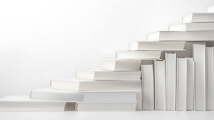 White book stairs arranged symmetrically on a white background with open space