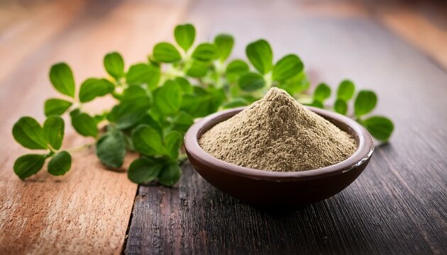bacopa monnieri herb plant or ayurvedic brahmi plant with powder in a bowl selective focus